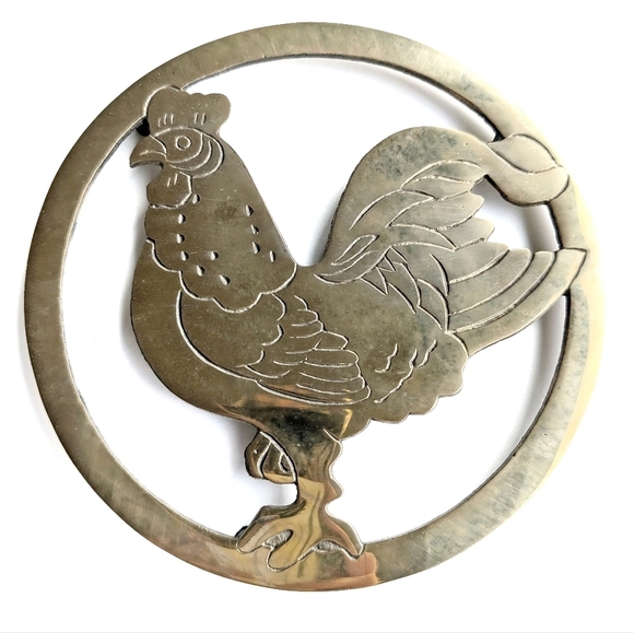 ROOSTER Solid Brass Vintage Retro Golde Trivet Potholder Farmhouse New - Picture 6 of 7